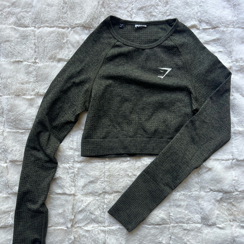 Dark Green Gymshark Long Sleeve Crop Top